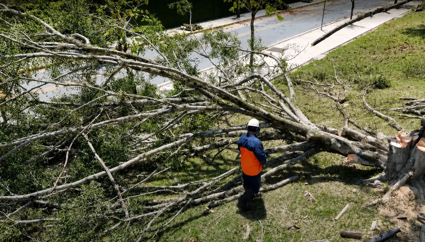 Remoção de árvore de grande porte pela equipe da RV Garden em via pública