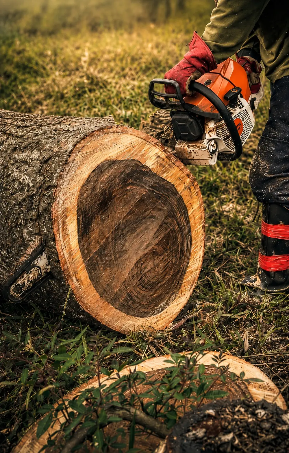 Seccionamento do tronco com motosserra
